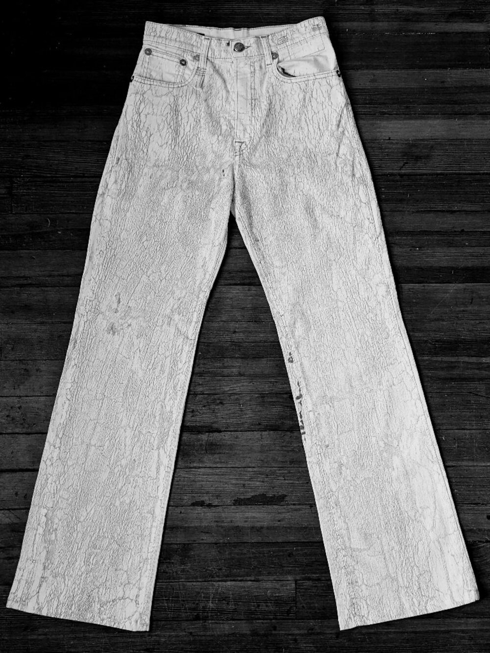 Rare R13 Jane High Rise Crackled Coated Finish Slight Flare Jeans 25 Italy